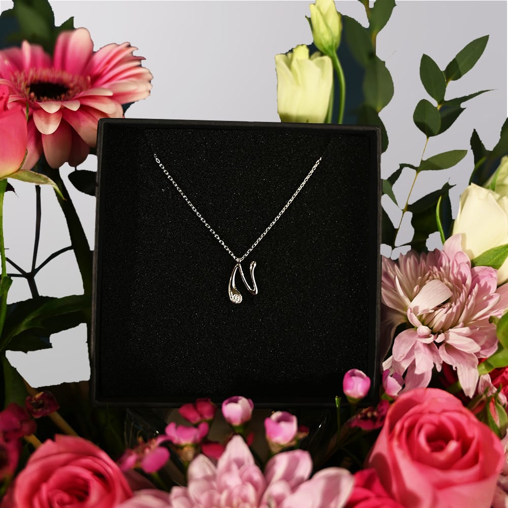 PDPaola N Initial Silver Pendant Necklace Bag of Flowers - Image 2