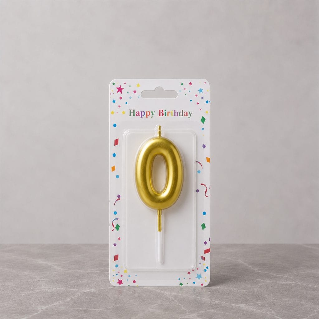 A candle with the shape of the digit zero.
