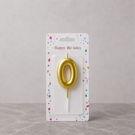 A candle with the shape of the digit zero.