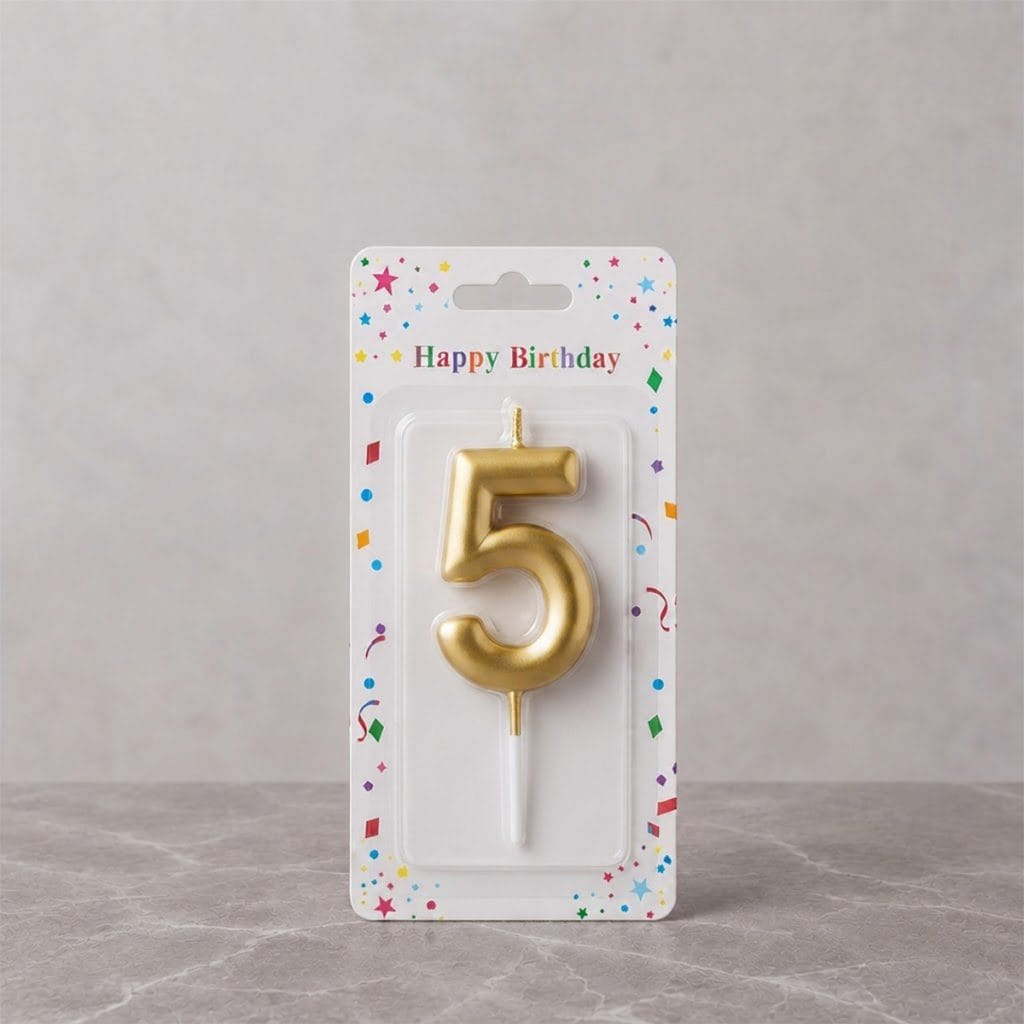A candle with the shape of the digit five.